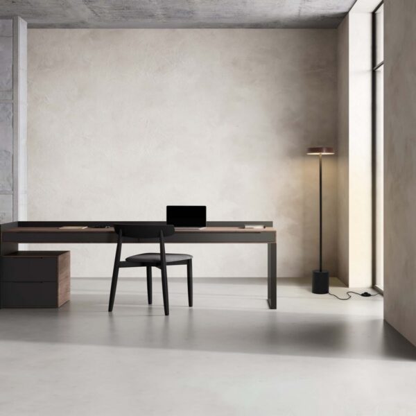 Workplace,With,Black,And,Wooden,Furniture,In,Minimalist,Office,Interior